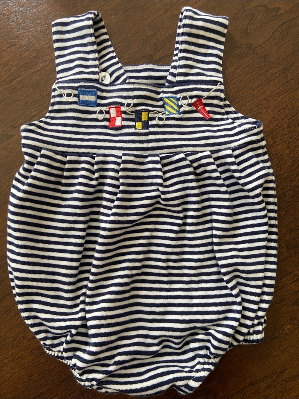 Navy & White Striped Baby Romper with Nautical Flags - Kids Accessories